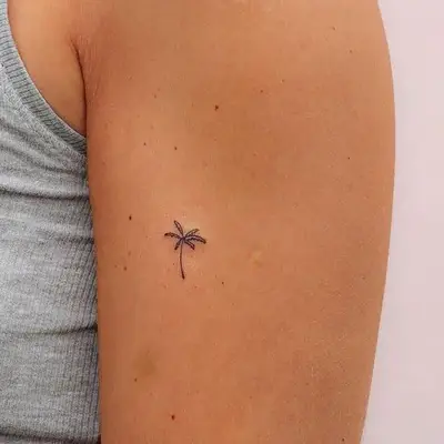 tiny outline palm tree tattoo in black an white