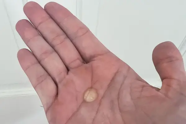 Dollop of Goodal Green Tangerine Vitamin C Dark Spot Serum+ on a palm