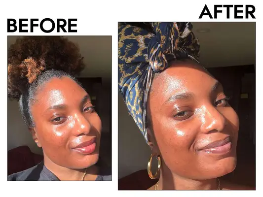 collage of three popular brightening serums from Green Tangerine, SkinCeuticals, and Ole Henriksen against a cream background