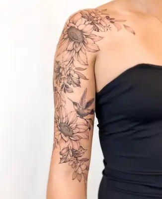 sunflowers and hummingbird tattoo