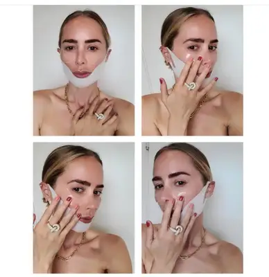 Anine Bing wearing the MagicStripes chin lifting mask