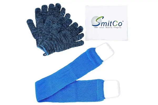 SmitCo Body Exfoliation With Exfoliating Gloves and Shower Back Scrubber