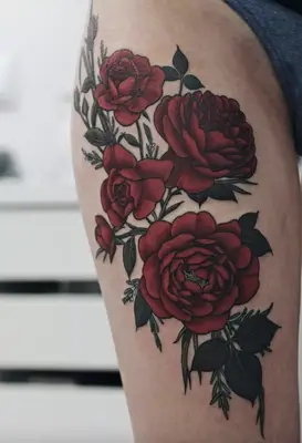 Realistic Thigh Rose Tattoo