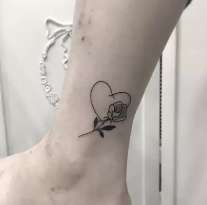 Heart-Framed Rose Ankle Tattoo