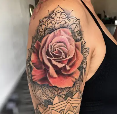Double Design rose tattoo on Shoulder