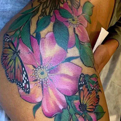 Tattoos on Dark Skin Floral Butterfly