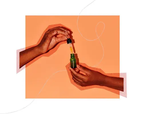 jojoba oil dropper with hands and design