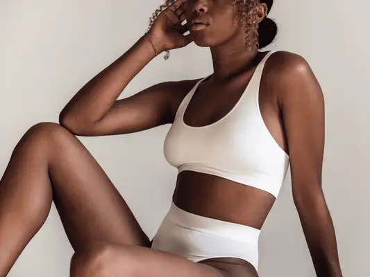 Image of a woman in a sports bra and underwear