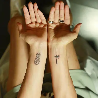 Pineapple Tattoos Symmetrical with Palm Tree