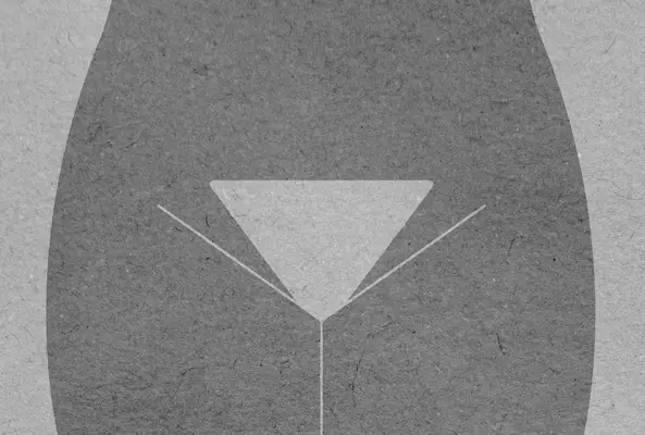 Stylized depiction of a martini glass shape overlayed on a human silhouette suggesting a grooming concept