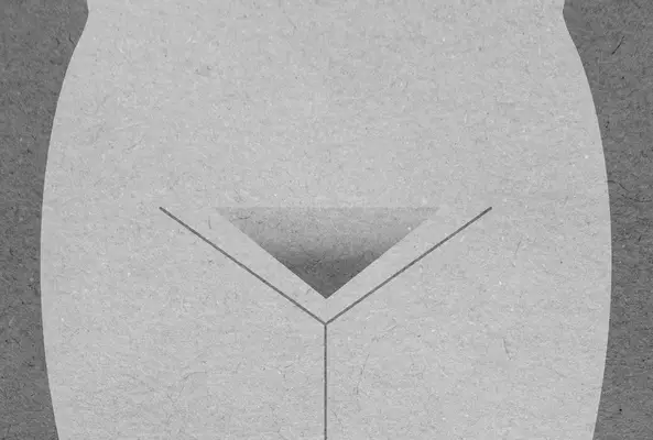 Stylized minimalist depiction of a human pelvis with a triangle indicative of grooming style