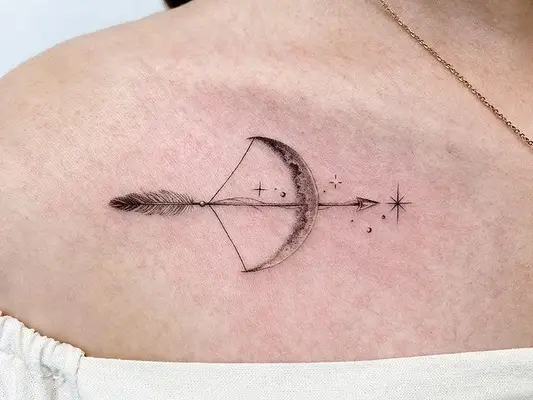 bow and arrow crescent moon tattoo