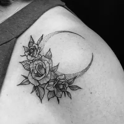 Crescent Moon Tattoos Flower