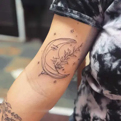 Sketched Moon With Face tattoo