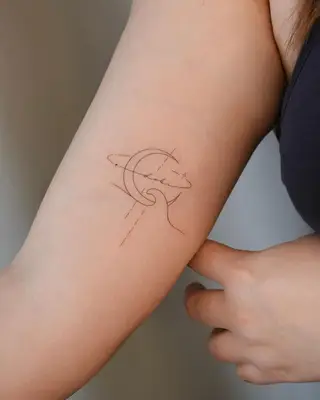 crescent moon tattoo with waves and name