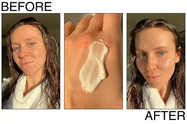 Person Before And After Applying La Roche-Posay Toleriane Double Repair Face Moisturizer