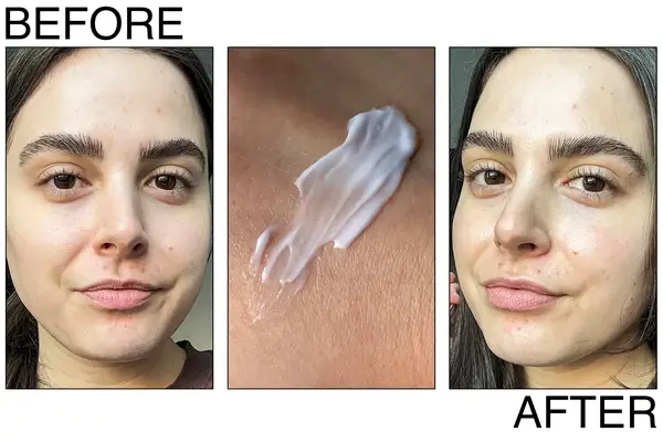 Side-by-side of two testers using moisturizers on their face for dry skin