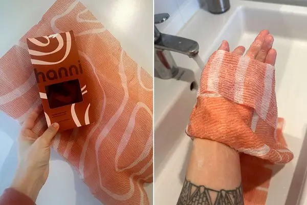 The Hanni Shower Scarf before and after use