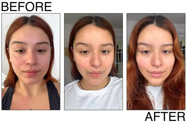 A person before, during, and after using the L