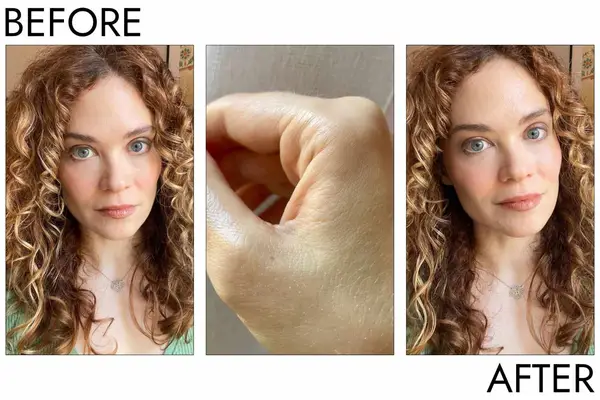 A person before and after using the The Luminous Dewy Skin Mist