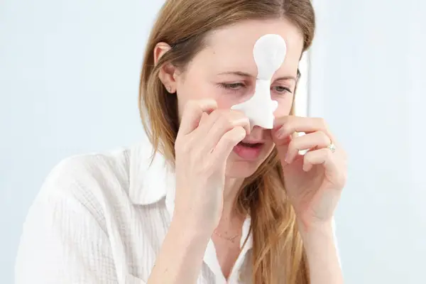 Peace Out Pores Oil-Absorbing Strips box and pore strips on a marble surface