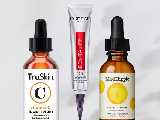 Three drugstore Vitamin C Serums, including TruSkin, L