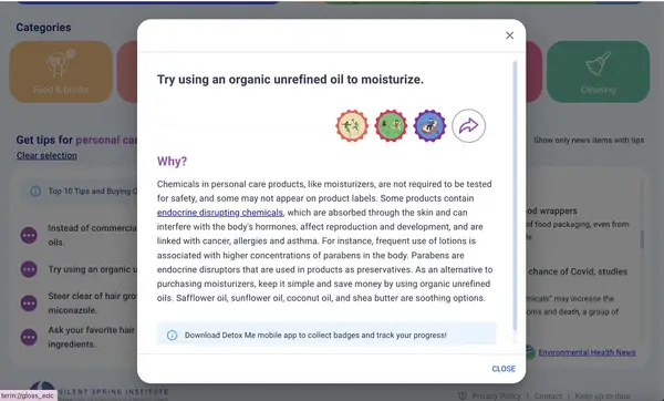 A screenshot of the Detox Me web app