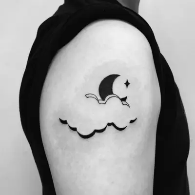 Cloud And Moon Negative Space Tattoo