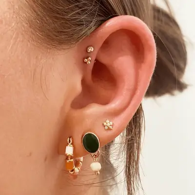 Ear with two forward helix piercings