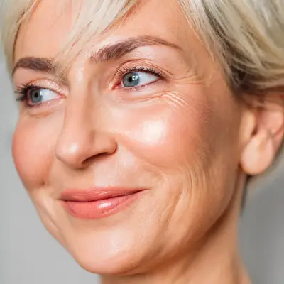 woman with blonde hair smiling to the side