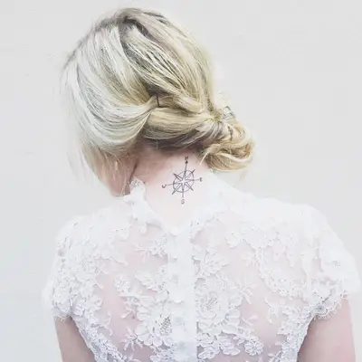 Compass Tattoo Inspiration Back of Neck