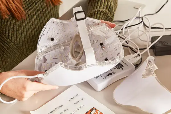 The strap and inside of the CurrentBody Skin LED Light Therapy Mask