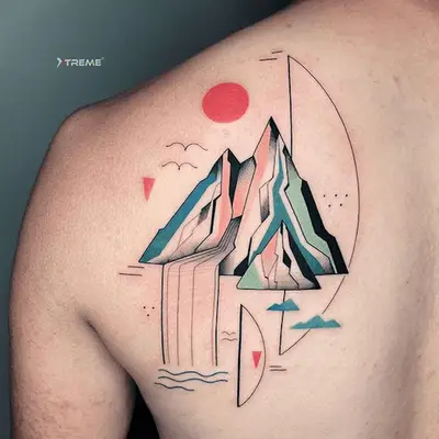 vivid and colorful tattoo of a mountain