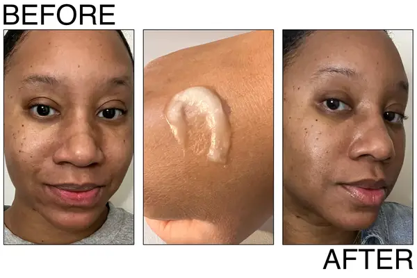 before and after of a person using the Byoma Cleansing Balm