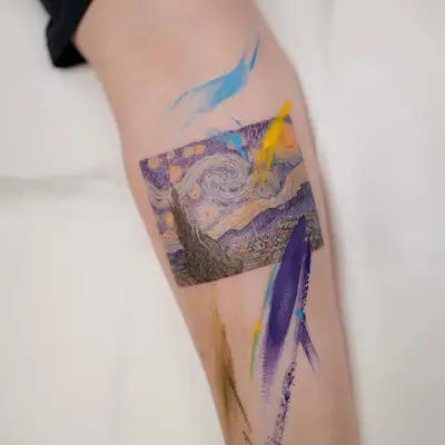 Close-up of arm with Van Gogh Starry Night tattoo