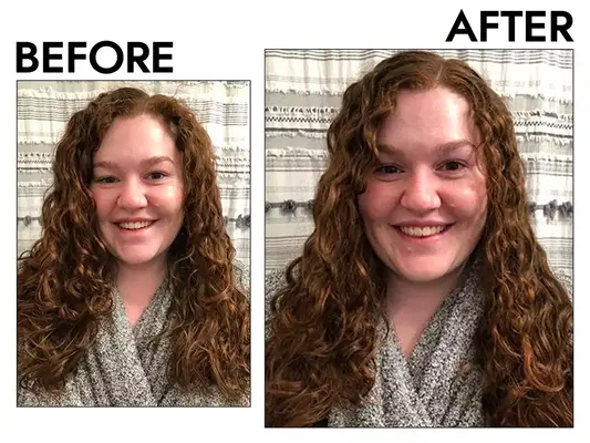 Photos of smiling person before and after sleeping on Slip Pure Silk Pillowcase