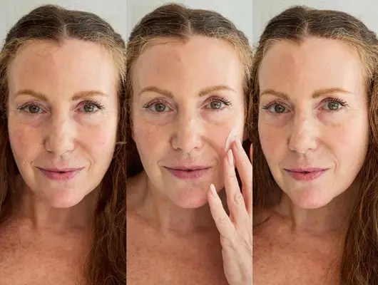 A woman testing a moisturizer for mature skin