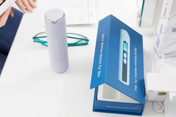 Bottle of Fenty Skin Hydra Vizor Invisible Moisturizer Broad Spectrum SPF 30 Sunscreen with Niacinamide on a table 