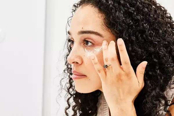 Photos of person’s face before and after using The Inkey List Caffeine Eye Cream