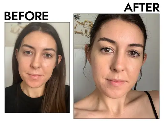 before and after photos of a person using the Ole Henriksen Banana Bright+ Vitamin C Brightening Eye Creme