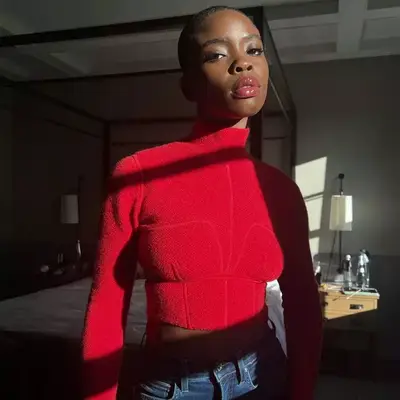 Joy Sunday in a red shirt