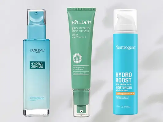 Side-by-side selection of drugstore moisturizers for oily skin, including L