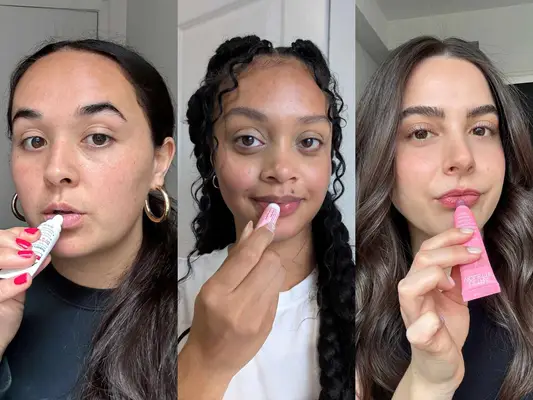 Three individuals applying the best lip balms with spf onto their lips