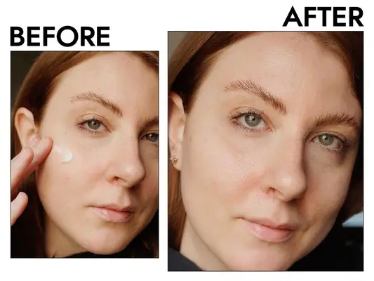 Photos of person’s face before and after using Tatcha The Water Cream