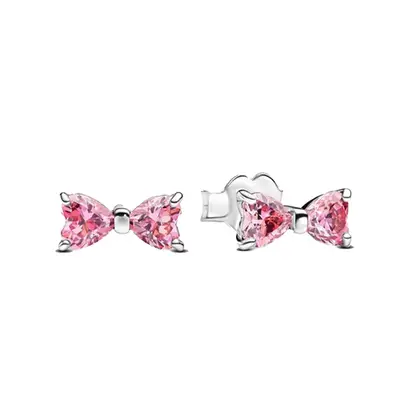 Pandora Sparkling Pink Bow Stud Earrings in pink