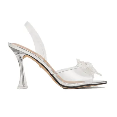 Charles & Keith See-Through Beaded Bow Slingback Pumps in clear