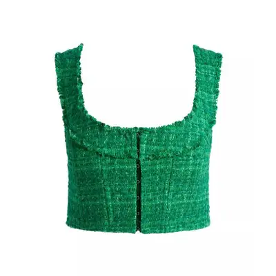 Alice and Olivia Kensie Tweed Crop Bustier Top in green