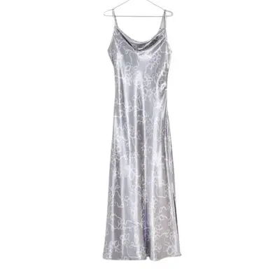 Madewell Metallic Midi Slip Dress in silver and dusk gray floral