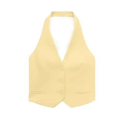 Mango Halter-Neck Gilet with buttons in butter yellow