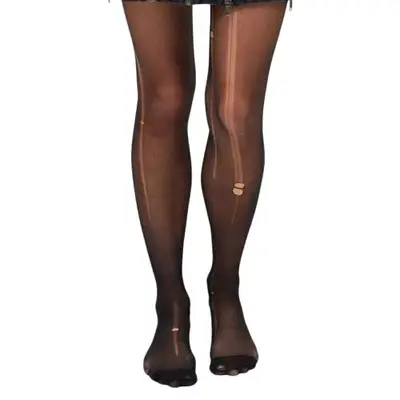 Model wearing distressed black tights